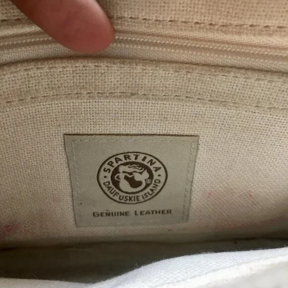 SPARTINA 449 Cordelia Clutch Tan Linen Black Leather Brown Embroidery Fringe - Picture 7 of 8